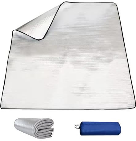 Tokaneit Alu Schaum Matte Aluminiumfolie, Isomatte 200 x 200 cm, Feuchtigkeits und Kältebeständig, für Alle Jahreszeiten Geeignet, für Verschiedene Outdoor-Aktivitäten