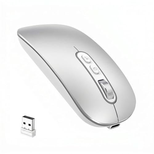 cimetech Souris Bluetooth sans fil (BT 5.1 + 2,4 GHz)-Souris rechargeable, silencieuse et fine, compatible avec MacBook Pro/Air, Mac, iPad, ordinateur portable, ordinateur de bureau, Mac et PC - Plate