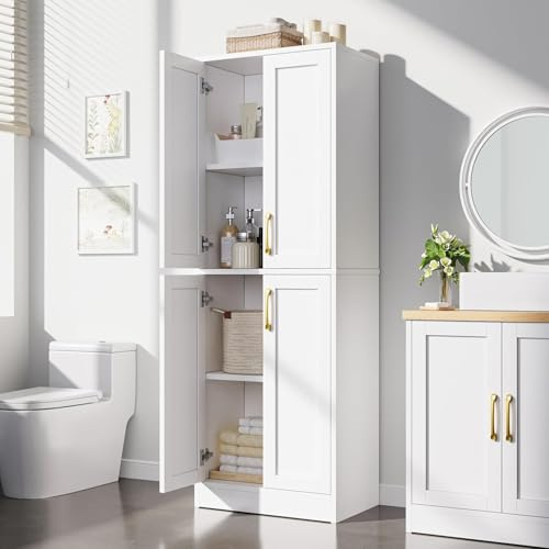 Gdchanyiyi Cupboard, Tall Kitchen Cabinet Cupboards, Wooden Storage Cabinet Hallway Storage Unit, Freestanding Sideboard Wardrobe with Doors & Adjustable Shelves for Living Room (White, Shaker)