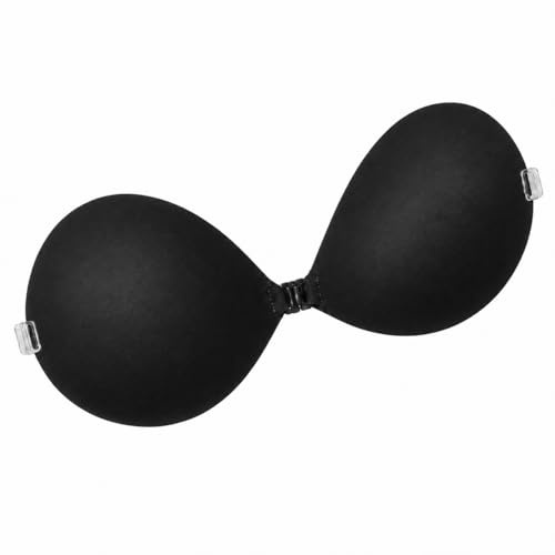 QM Reggiseno Adesivo in Silicone, Strapless con Spalline Trasparenti, Fermaglio Frontale, Nero e Nude