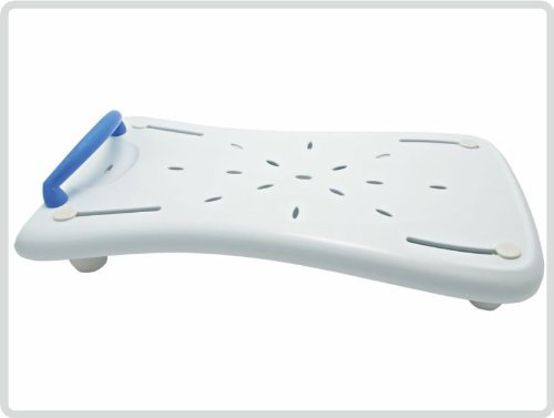 Badewannenbrett mit Seifenablage (ca. 70 cm lang) und mit blauem Griff - Sitzbrett Wannensitz Badewannensitz