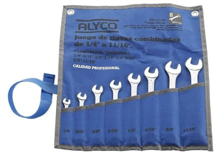 Alyco 190140 - Juego 8 llaves combinadas en pulgadas DIN 3113 + bolsa de nylon