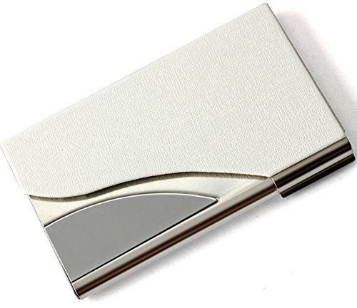 ToBeIT Etui Visitenkarten aus PU Leder und Edelstahl – Visitenkartenetui/Visitenkartenhalter 95 * 58 * 10mm für Herren und Damen (Weiß)