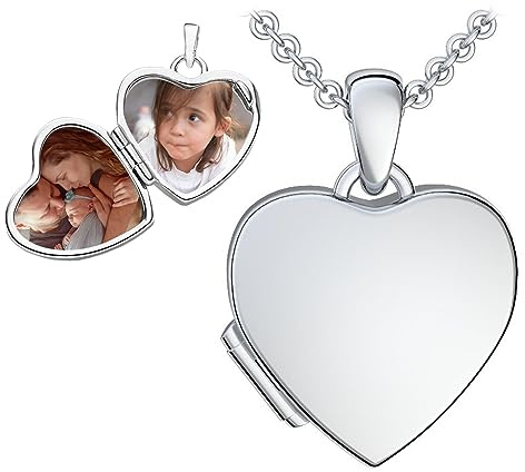 Kinder Medaillon Herz zum Öffnen für Bilder in Silber 925 und vergoldet | Gold / Rosegold, von AMOONIC, Halskette Mädchen Kette 38cm, Foto Upload Service & Gravur, Schmuck Geschenk für Kinder