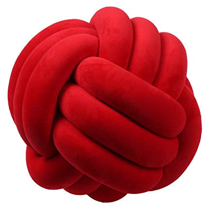 Cyprinus Carpio 3 Strands Handmade Wrinkle Free Knot Ball Pillows, Home Decoration Plush Soft Pillow,Throw Knotted Firmed Lumbar Pillow /RED10.6x10.6Inch (Pack of 1)