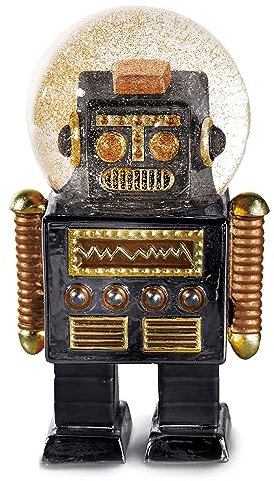 DONKEY Products Summerglobe The Robot, Schneekugel, Glitzerkugel, Dekoration, Glas, Polyresin, Schwarz, Golden, 13,5 cm, 330448