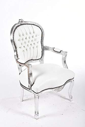 Barock-Sessel Luis aus Blattsilber Kunstleder weiß mit Edelsteinen