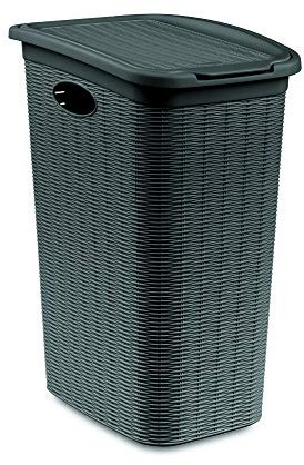 XL Wäschekorb im Rattan Design mit Klappdeckel und 36 Liter Volumen, B 39 x T 28,5 x H 54,5 cm, Farbe Grau