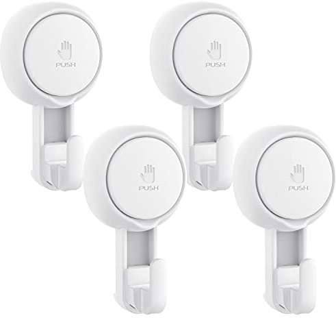 Elegear Suction Cup Shower Hooks for Loofah, Robe, Towel, Heavy Duty (4-Pack) Waterproof , Reusable Vacuum Suction Hooks for Bathroom Kitchen