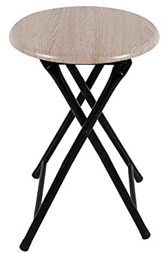 Sgabello pieghevole da cucina, in legno e telaio in metallo, altezza 47 cm, diametro 30 cm, antiscivolo