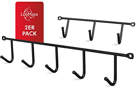 LouMaxx Barre a Crochets Noire Lot de 2, Metal, 5 et 3 Crochets
