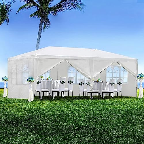 10'x20' Outdoor Party Tent for Birthday, Wedding Parties, Patio Gazebo, Canopy Tent with 6 Removable Sidewalls and 2 Doors, Cater Events Pavilion with Transparent Windows, Waterproof, Easy Set