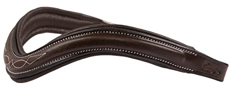 Exion Ausgefallenes, genähtes, quadratisches, erhabenes, gepolstertes, gebogenes Leder-Stirnband | Stirnbänder für Pferde | Reitstirnband | (Havannabraun, Pferd (volle Größe))