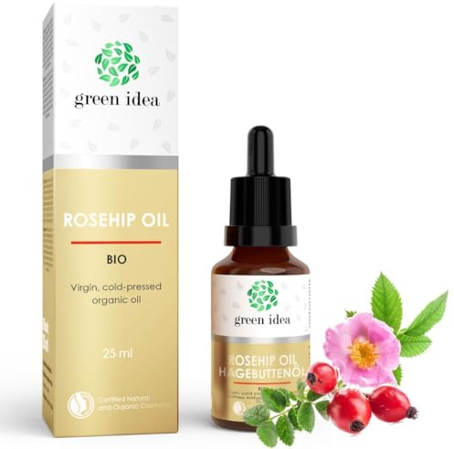 Green Idea - Huile de Rose Musquée BIO pour Visage 25 ml | 100% Pure | Pressée à Froid Certifiée NaTrue | Soin Anti-âge, Peau, Cicatrices | Riche en Oméga 3, 6, 9