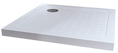 MOG Plato de Ducha 90x90 cm - Plato de ducha plano de acrílico sanitario resistente con tacos antideslizantes incl. juego de desagüe con sifón - Blanco