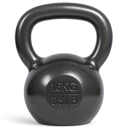 unycos - Kettlebell 16 kg in Ghisa con Rivestimento Resistente, Peso con Impugnatura Ergonomica Antiscivolo, Compatto e Facile da Trasportare per Palestra, Fitness, Bodybuilding, Muscoli (Nero)