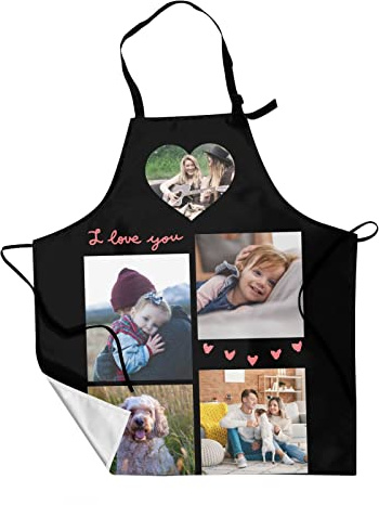 Naispanda Personalisierte Schürze mit Ihrem Foto oder Text, Wasser & Öl Beweis Küche Personalisierte Benutzerdefinierte Schürzen mit Collage Fotos Bilder, Personalisierte Foto Geschenk