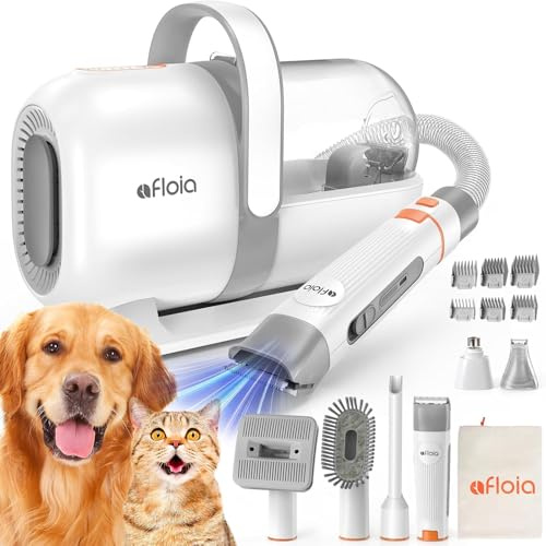 Afloia Kit de toilettage pour chien avec aspirateur, tondeuse pour chat, aspiration 99 % des poils d'animaux, kit de toilettage professionnel pour animaux de compagnie avec 7 outils éprouvés pour le