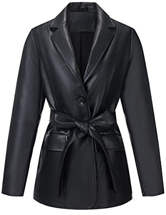 RISISSIDA Veste blazer en similicuir pour femme 2023 printemps et automne, doux, décontracté et élégant, noir, X-Large