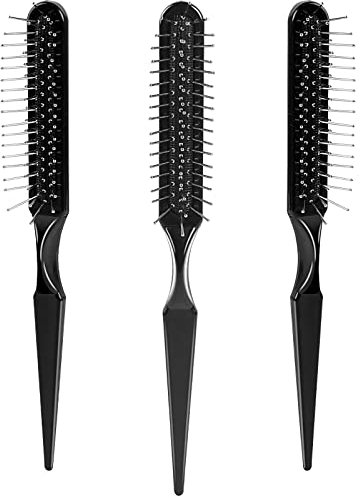 Lot de 3 brosses à perruques synthétiques - 3 rangées - Noir - Taille de voyage - Peignes métalliques pour démêler les perruques synthétiques - Pour coiffure, débutant