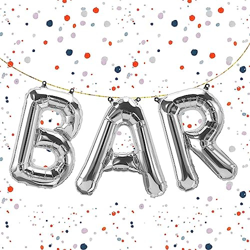 Folienballon-Set Bar in Silber, 40 cm - Tolle Deko für Cocktailpartys, Geburtstage & Events - Stilvoller Schriftzug für deine Hausbar