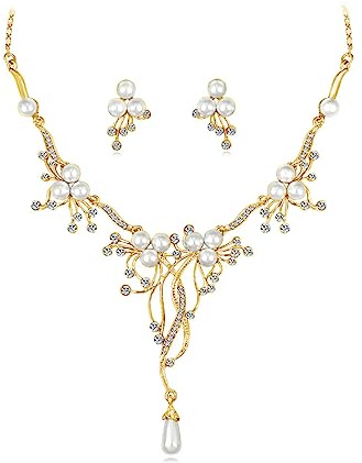 Zolkamery Hochzeit Schmuckset Damen, Glitzernde Kristall Braut Schmuckset mit perlen, Halskette & Ohrringe Hängend Set für Braut Brautjungfer, Glitzernde Luxus Brautschmuck für Verlobung Hochzeitstag