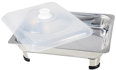 BESTonZON Stainless Steel Buffet Stove Four Legs Square Food Holding Plate Versatile Buffet Tray for Restaurant and Party Serving