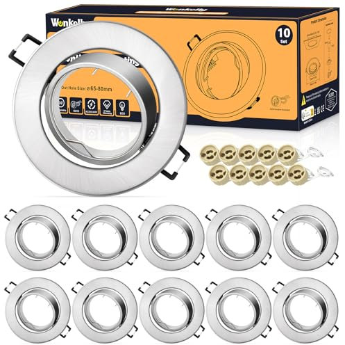 Foco Empotrable LED Techo, 10 Pieza Marco Focos GU10 Metálico Redondo, con Portalámparas GU10 para Lámparas de Led O Halógena, Ángulo basculación 30° AC 230V, Marco Empotrado Ojos de Buey para Techo