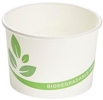 PackBio Bio Einweg-Becher Speisebecher Papp-Becher to Go; Kompostierbare Becher mit PLA Innenbeschichtung; Suppen-Becher to Go Einweg Pappe; Eisbecher; 1000 Becher 200 ml bedruckt, rund
