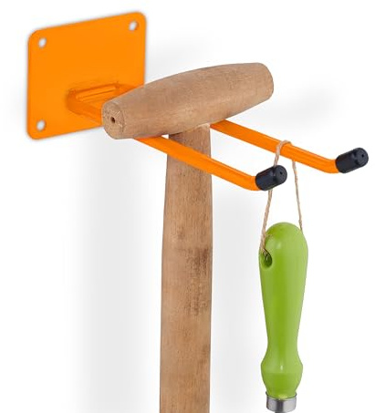 Relaxdays Wandhaken, Aufbewahrung von Gartengeräten & Werkzeug, orange | belastbar, Länge: 24 cm, Gerätehalter, Stahl