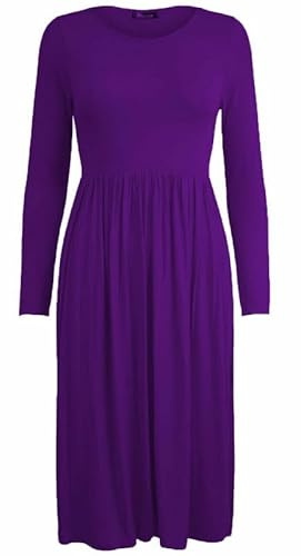 Zarviczonia Ladies Women Frankie Swing Dress Flared Skater Jersey Long Sleeve Midi Plus (Purple Size 8)
