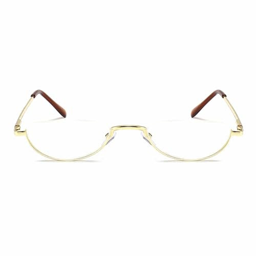 BILIZA Gafas de lectura portátiles de media luna para hombres y mujeres, gafas semi sin montura de metal con estuche para gafas, lectores ultrafinos (Color : Gold, Tamaño : 2.0X)