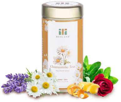 HEILAND Chamomile Tea – 100% Natural Loose Chamomile Flowers – Caffeine-Free Herbal Tea for Relaxation & Better Sleep – Supports Skin Health & Well-Being – Light & Soothing Floral Infusion – 100g