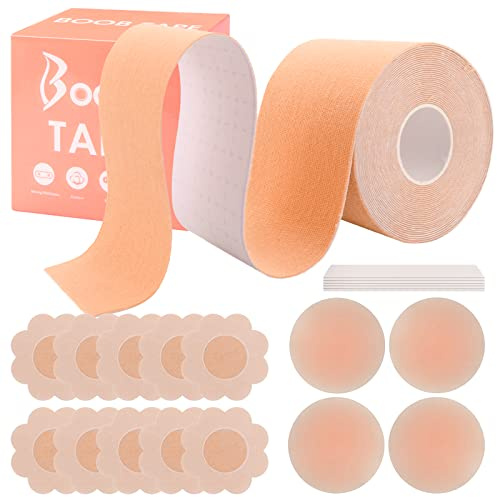 Boob Tape, Brust Tape, 21pcs Body Tape Wasserdichten und Unsichtbaren Brust Tape für Grosse Brüste Klebe Bh Push Up, Premium Nippelpads, Trans Tape Boobietape für Kleider Silikon Brüste Brustband