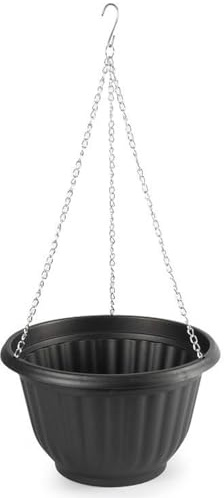 Acan Tradineur - Maceta Redonda Colgante, plástico, macetero, Tiesto, Recipiente para Plantas, Flores, balcón, terraza, hogar, Fabricada en España (Antracita - 25 x 15 cm)