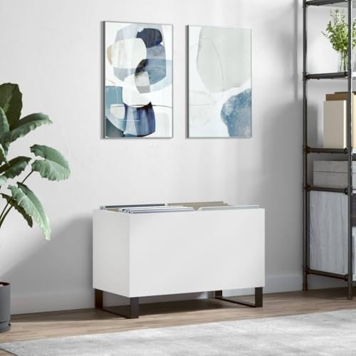 Iiaky Mueble para Discos Madera contrachapada Blanco 74,5x38x48 cm Mueble Tocadiscos Soporte de Almacenamiento de Discos de Vinilo - 831732