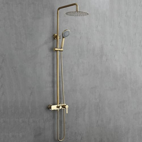 BiaoTeng Colonna Doccia con Soffione e Doccetta Miscelatore Colonna Doccia Regolabile Colonna per Doccia a Parete Monocomando Colonna Doccia con Miscelatore Oro Spazzolato