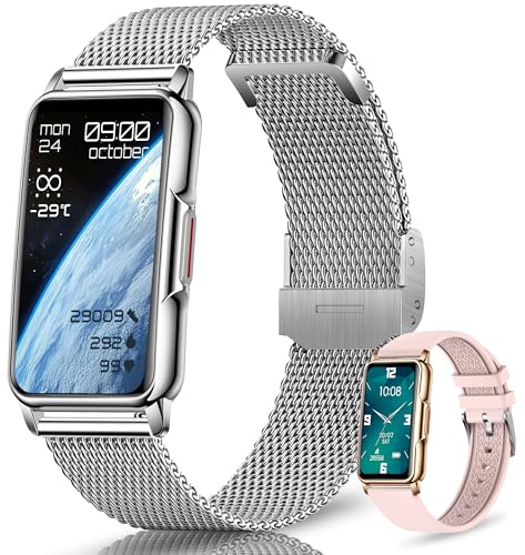 124 + sportig smart klocka för män och kvinnor, 1,47 tum HD sportarmband Smartwatch med Bluetooth-meddelanden, klocka stegräknare, sömnmonitor, pulsmätare, SpO2 för Android/iOS (silver)