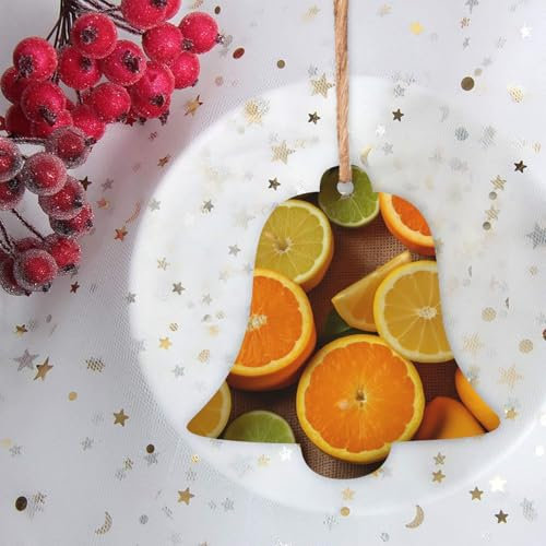 1 décoration de Noël citrons et oranges en forme de cloche en bois à suspendre pour intérieur ou extérieur