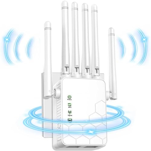 Repetidor WiFi Largo Alcance, Extensor de WiFi, Amplificador Señal WiFi, Modo Repetidor/Router/Ap, 6 Antenas, 2 Puertos LAN,Plug and Play,para Casa/Oficina.