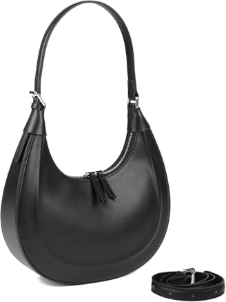 MoreFarther Mezzaluna Borse a tracolla da donna, in vera pelle, borse sotto le ascelle con una cinghia regolabile, nero, Medium