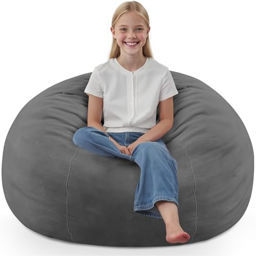 SIMFLAG 2FT Bean Bag Chair, Comfy Bean Bag Chairs with Memory Foam Filled, Fluffy Beanbag Sofa with Dutch Velvet Cover, Teardrop BeanBag Chairs for Living Room, Playroom - Grey