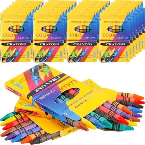 Kinmsito 24 Boxen Wachsmalstifte Kinder (192 Stück),Wachsmalkreide in 8 Leuchtende Farben,Bulk Crayons Buntstifte,Wachsmalstiften Mitgebsel für Kindergeburtstag Malzubehör, Einfach zu Greifen