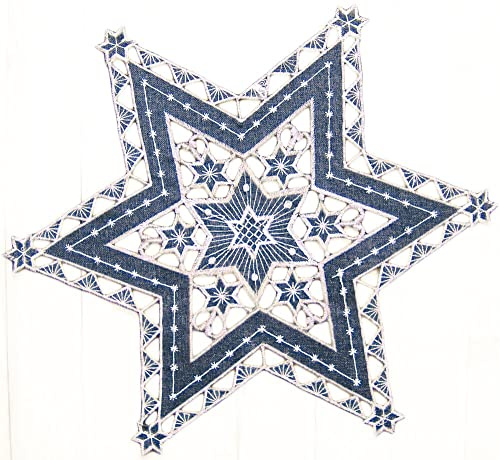 matches21 HOME & HOBBY Tischdecke Selina 40 cm Grau Lochstickerei Silber Stern-Form Mitteldecke Weihnachten Polyester