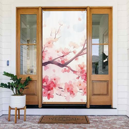 SKKIKHYBPO Rosa Kirschblüten Türabdeckungen Dekorative Supplies Aquarell Kirschblüten Türabdeckung Dekoriert Banner für Innen und Außen Türdekoration
