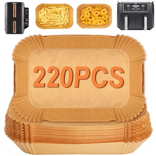 YQL 220 Stück Backpapier für Heißluftfritteuse Ninja Foodi Dual Zone 7,6L | Airfryer Zubehör für AF200EU/AF300EU/DZ300EU/AF400EUCP/DZ400EU/DZ400EUSTGD/Ninja Double Stack XL 9,5L SL400EU/Juskys 9L