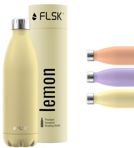 FLSK Trinkflasche – Premium Edelstahl Thermosflasche – 100 % auslaufsicher & kohlensäuregeeignet – hält 24 h kalt & 18 h heiß – BPA-frei (lemon, 1000 ml)
