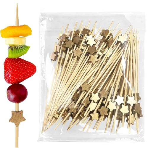 Lot de 100 pics à cocktail pour apéritifs - En bambou doré - Pour boissons, fêtes, fruits - Accessoires de planche de charcuterie - Lot de 100