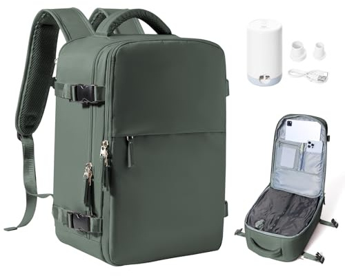 VENATIN Mochila Compresion al vacio Mochila de Viaje al vacío con Bomba, de Mano de Grand Capacidad con Sistema, Mochilas Cabina de Mano con compresión para Hombre y Mujer, Verde