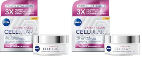 NIVEA Cellular Expert Filler Hochwirksame Anti-Age Tagespflege LSF 15, extra straffende Gesichtspflege mit Auffüllungseffekt, aufpolsternde Tagescreme mit Hyaluronsäure & Sonnenschutz (50 ml)